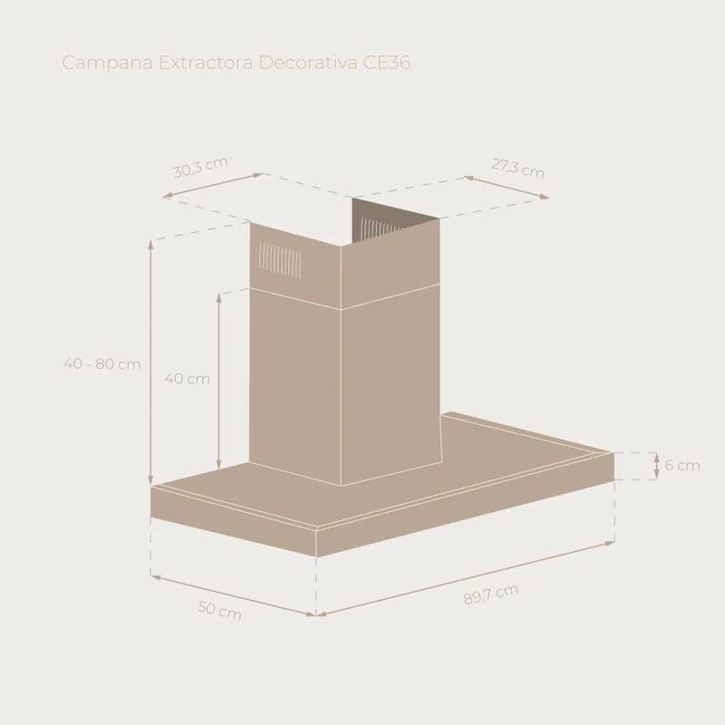 EVVO Exaustor decorativo CE36, 90 cm de largura, potência 650 m³/h