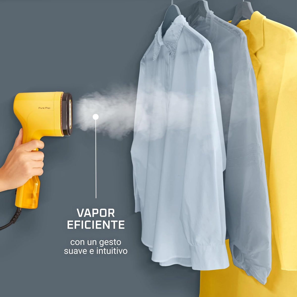 Rowenta Pure Pop - Ferro a vapor de 1300 W com saída de vapor de até 20 g/min que plancha e purifica, elimina pêlos e pelos, cabeças reversíveis, design para viagem, cor amarelo, DR2026