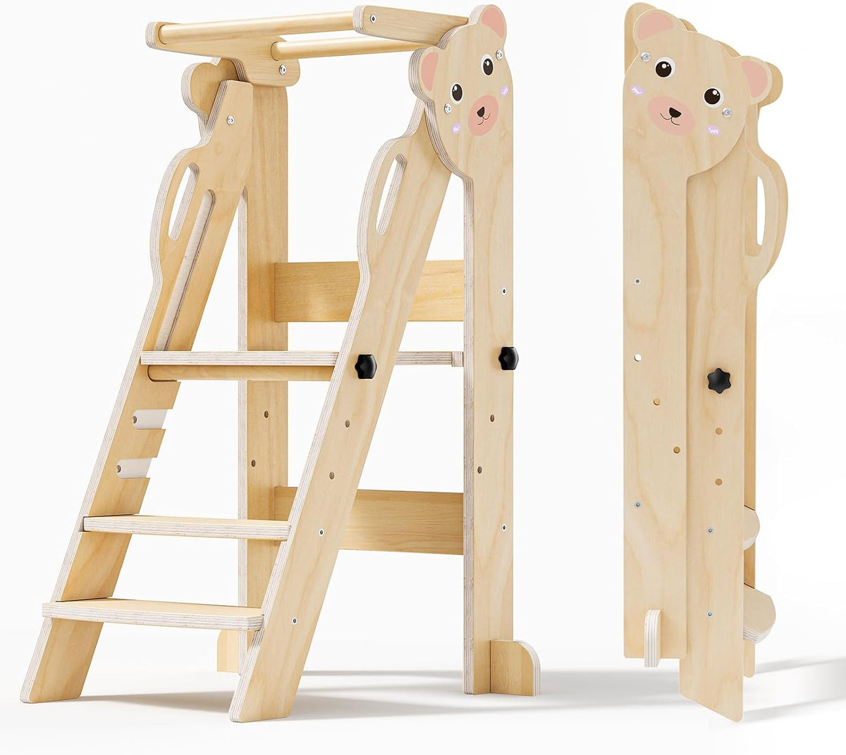 Torre de Aprendizagem Montessori Dobrável para Crianças – Altura Ajustável, 18 Meses a 6 Anos