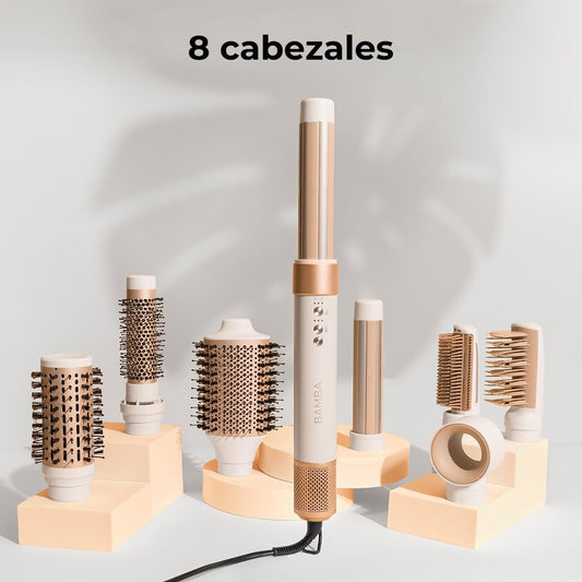 Cecotec Escova de Ar Secante Modelador Alisador Multifuncional 8 Cabeças CeramicCare AirGlam Champagne. 1400W,