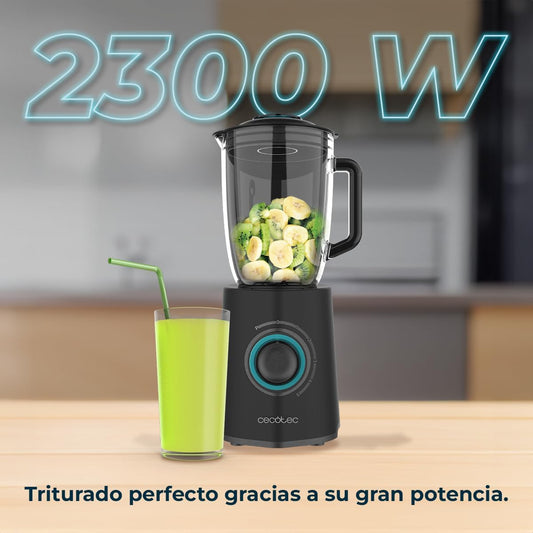 Cecotec Liquidificador de Copo Power Black Titanium 2300Max Mix Go. 2300W de Potência Máxima, 1,5L de Capacidade, 5 Velocidades, 6 Lâminas com Revestimento de Titânio Preto e Jarra Termorresistente