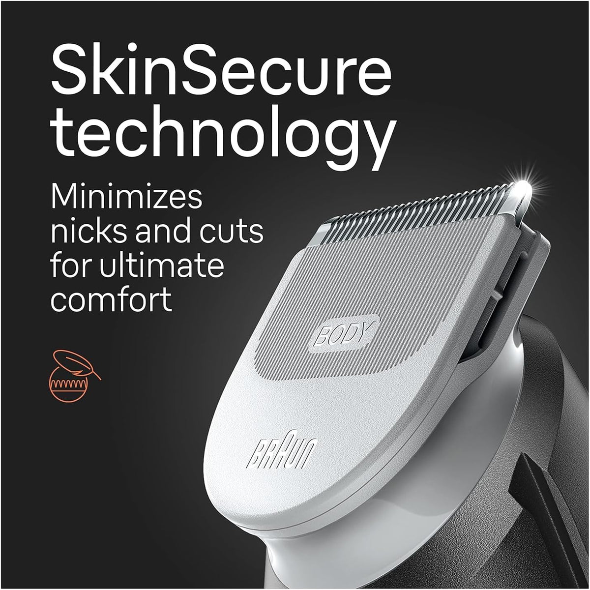 Braun Body Groomer Series 5 5360, aparador corporal para homens, para peito, axilas, virilha, tecnologia SkinSecure para uso suave e acessório de barbear limpo, impermeável, sem fio com tempo de