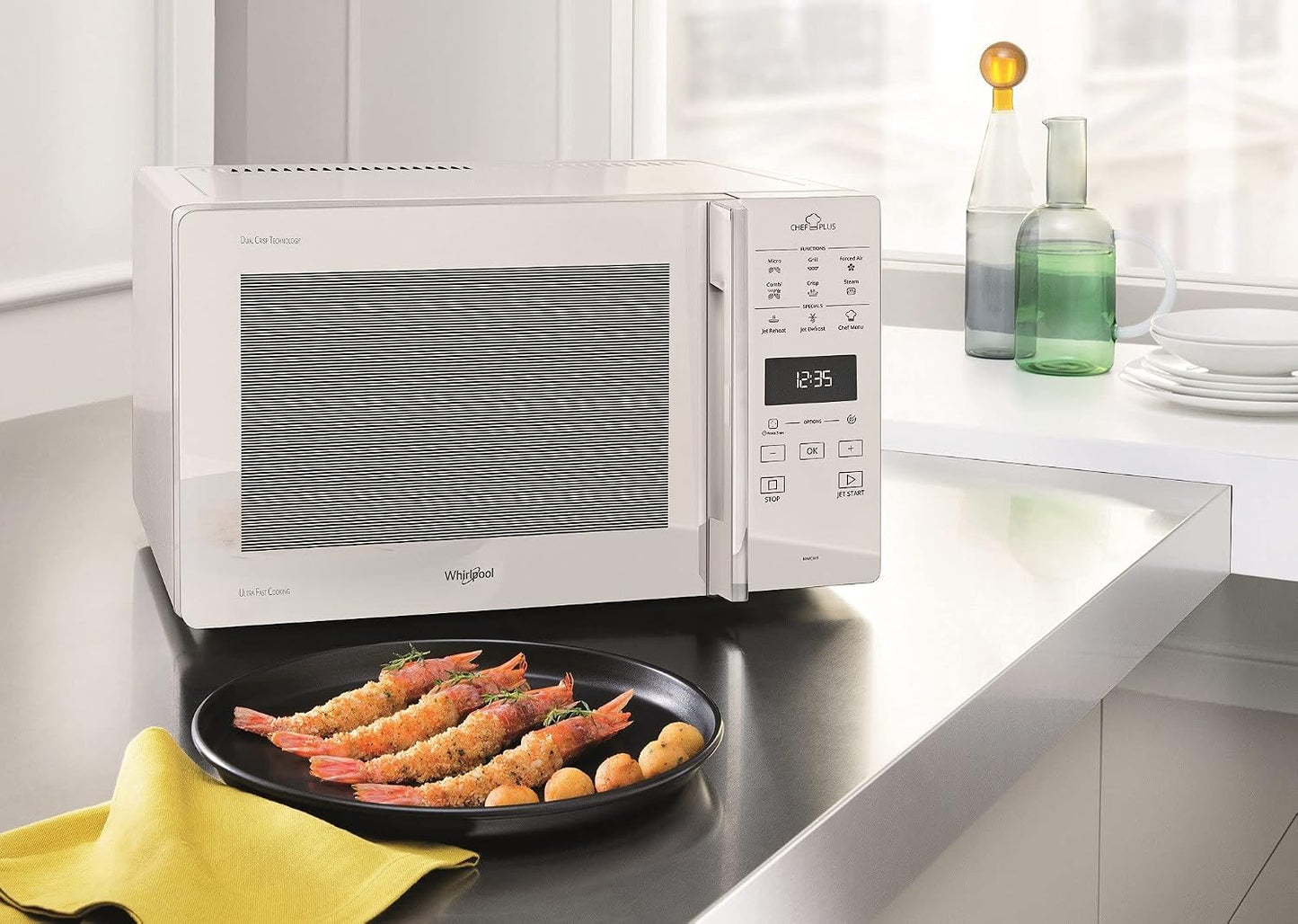 Whirlpool MCP 349/1, WH Forno microondas, instalação gratuita, CHEF PLUS, 25 L de cave, MW-Combi, Touch Control Sensor, potência MWO 800 W, potência de brilho 900 W, cor branca