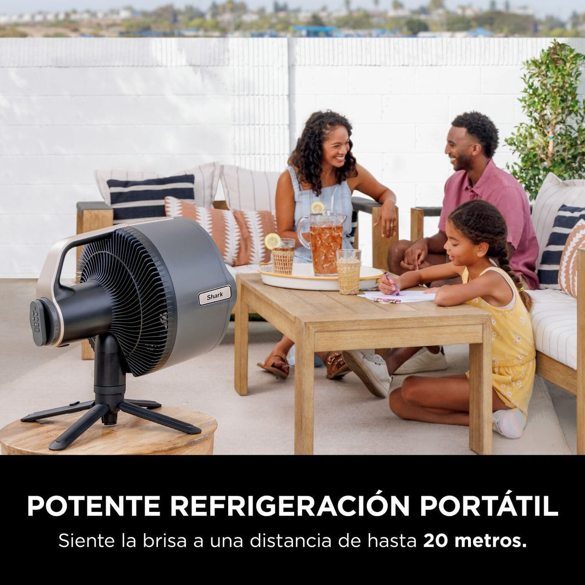 Shark FlexBreeze Pro Mist Ventoinha sem cabo, cinzento carbono, FA300EU | Interior e exterior, com decalque, depósito portátil, alcance de 20 m, pedestal ou mesa, 5 velocidades, controlo remoto