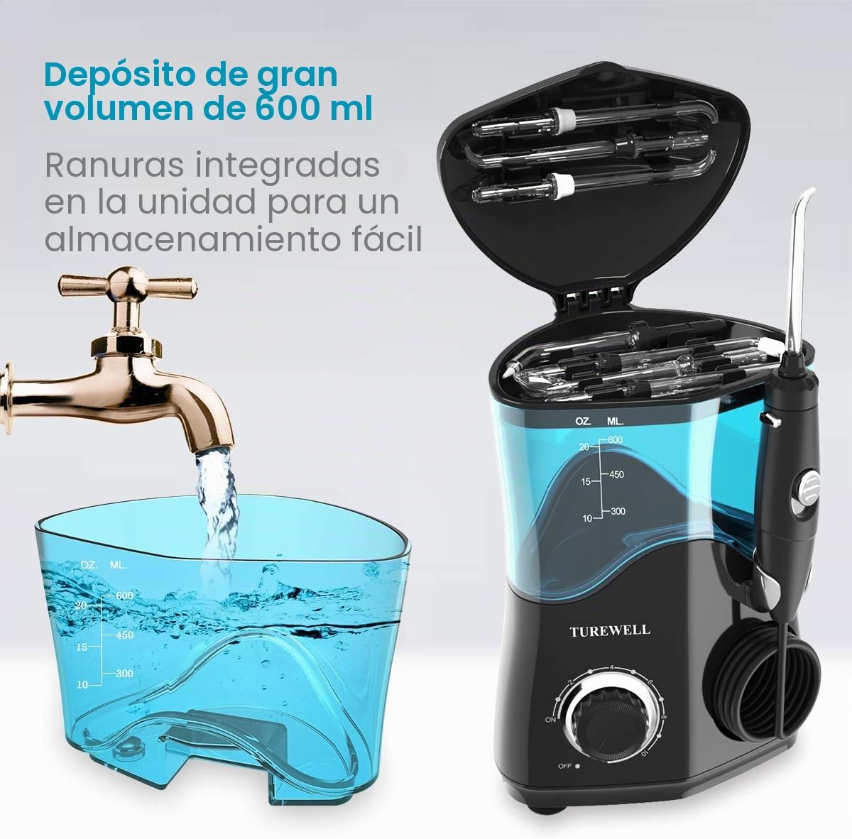 TUREWELL Irrigador dentário, irrigador bucal profissional com 8 bicos multifuncionais