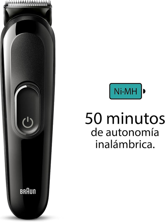 Braun Recortadora Tudo em Um Series 3 Máquina de Cortar Cabelo Sem Fio Com 50 Min de Autonomia, Máquina de Barbear, Aparador de Cabelo Kit 6 em 1 Para Barba e Cabelo, MGK3420