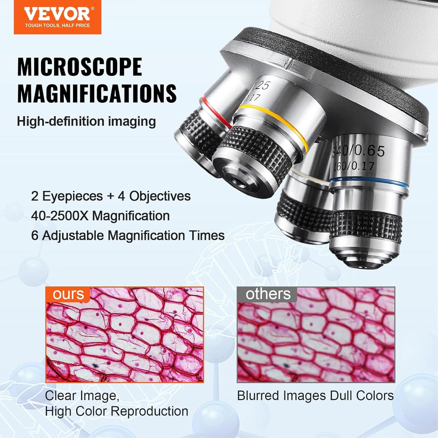 VEVOR Microscópio Composto Binocular 40X-2500X com Biologia de Estágio de 2 Camadas