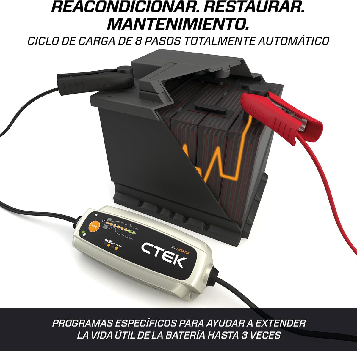CTEK MXS 5.0, carregador de bateria 12 V 5 A com compensação de temperatura incorporada, carregador de bateria de carro e moto, carregador inteligente de baterias, mantenedor de bateria com opção de