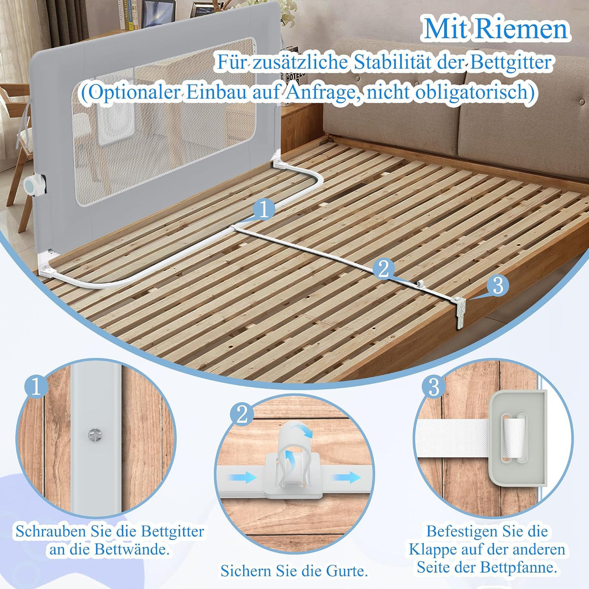 Trilho de cama AufuN, proteção contra quedas, portátil, 180 cm, trilho de cama infantil dobrável para crianças, trilho de cama de bebê, dobrável, portátil, cama de proteção para bebês e crianças na cama dos pais, cinza