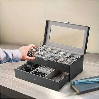 Porta Relogio Expositor Luxo 12 Relogios Pulseira Anel Joias Acessorios Estojo Organizador Mesa Bancada Loja Resistente Duravel - Ab.MIDIA