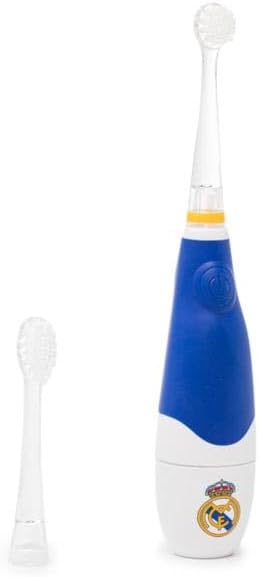 Real Madrid Escova de dentes elétrica infantil sónico | RM Toothbrush | Limpeza suave com temporizador inteligente, 2 cabeças de substituição incluídas, funciona em pilhas, sem fios, + 4 meses