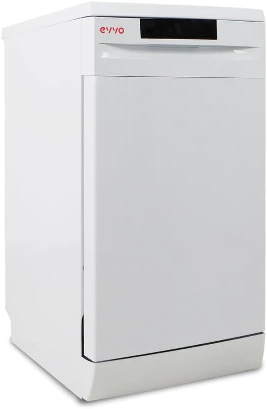 EVVO Máquina de lavar louças estreita, largura 45 cm, capacidade para 9 talheres, programa rápido 30 minutos, programa médio carregamento, bandeja superior ajustável, 5 programas, modelo D1 Slim [Classe energética E