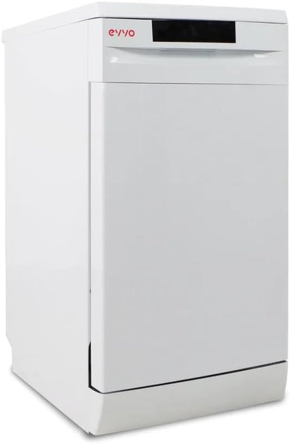 EVVO Máquina de lavar louças estreita, largura 45 cm, capacidade para 9 talheres, programa rápido 30 minutos, programa médio carregamento, bandeja superior ajustável, 5 programas, modelo D1 Slim [Classe energética E