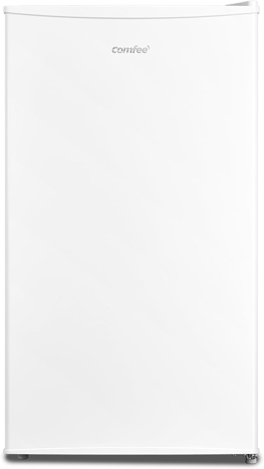 Comfee' RCD93WH2(E) Mini frigorífico compacto de 93L, frigorífico de uma porta baixa mesa para escritório, doprmitório ou bar, controlo de temperatura ajustável, silencioso, com pequeno congelador [Classe energética E]