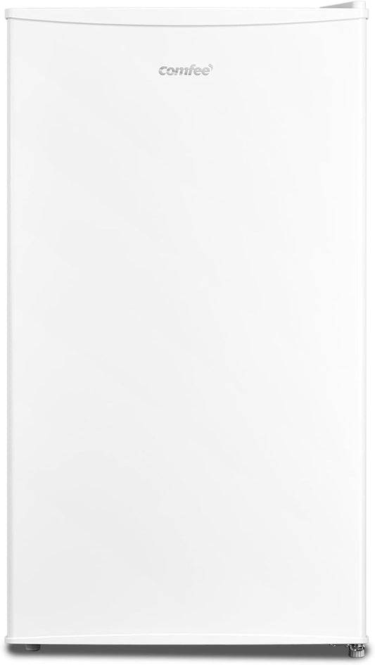 Comfee' RCD93WH2(E) Mini frigorífico compacto de 93L, frigorífico de uma porta baixa mesa para escritório, doprmitório ou bar, controlo de temperatura ajustável, silencioso, com pequeno congelador [Classe energética E]