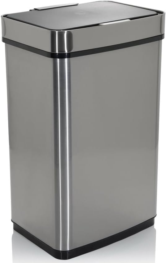 hjh OFFICE 830045 Caixote do lixo com sensor CLEAN IV 60 L, Aço Inoxidável, Papeleira automática, indicador LED, retangular, Prata