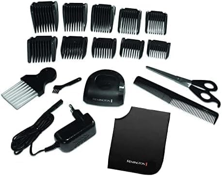 Remington Máquina de Cortar Cabelo Homem lâminas de cerâmica autoafiáveis, 0,8-40 mm corte profissional Genius, 10 guias de pente, funcionamento a cabo/bateria, recarregável, sem fios, lítio HC5811