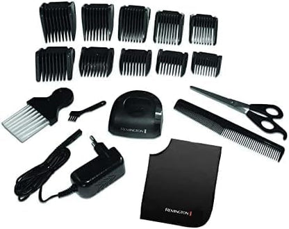 Remington Máquina de Cortar Cabelo Homem lâminas de cerâmica autoafiáveis, 0,8-40 mm corte profissional Genius, 10 guias de pente, funcionamento a cabo/bateria, recarregável, sem fios, lítio HC5811