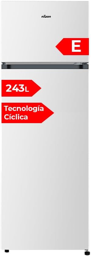 Nilson Frigorífico 2 portas, branco NF165500E. Capacidade 243 l, porta reversível, baixo nível sonoro, eficiência energética classe E [Classe energética E]
