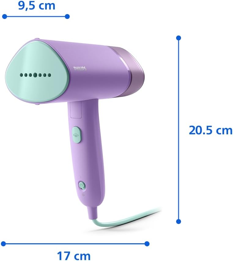 Philips 3000 Vaporizador de Mano Vertical, 1000 W, 20g/min, Morado Ferro vertical pronto em 30s, depósito 100 ml removível, mala de viagem, leve e dobrável (STH3010/30)