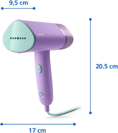 Philips 3000 Vaporizador de Mano Vertical, 1000 W, 20g/min, Morado Ferro vertical pronto em 30s, depósito 100 ml removível, mala de viagem, leve e dobrável (STH3010/30)