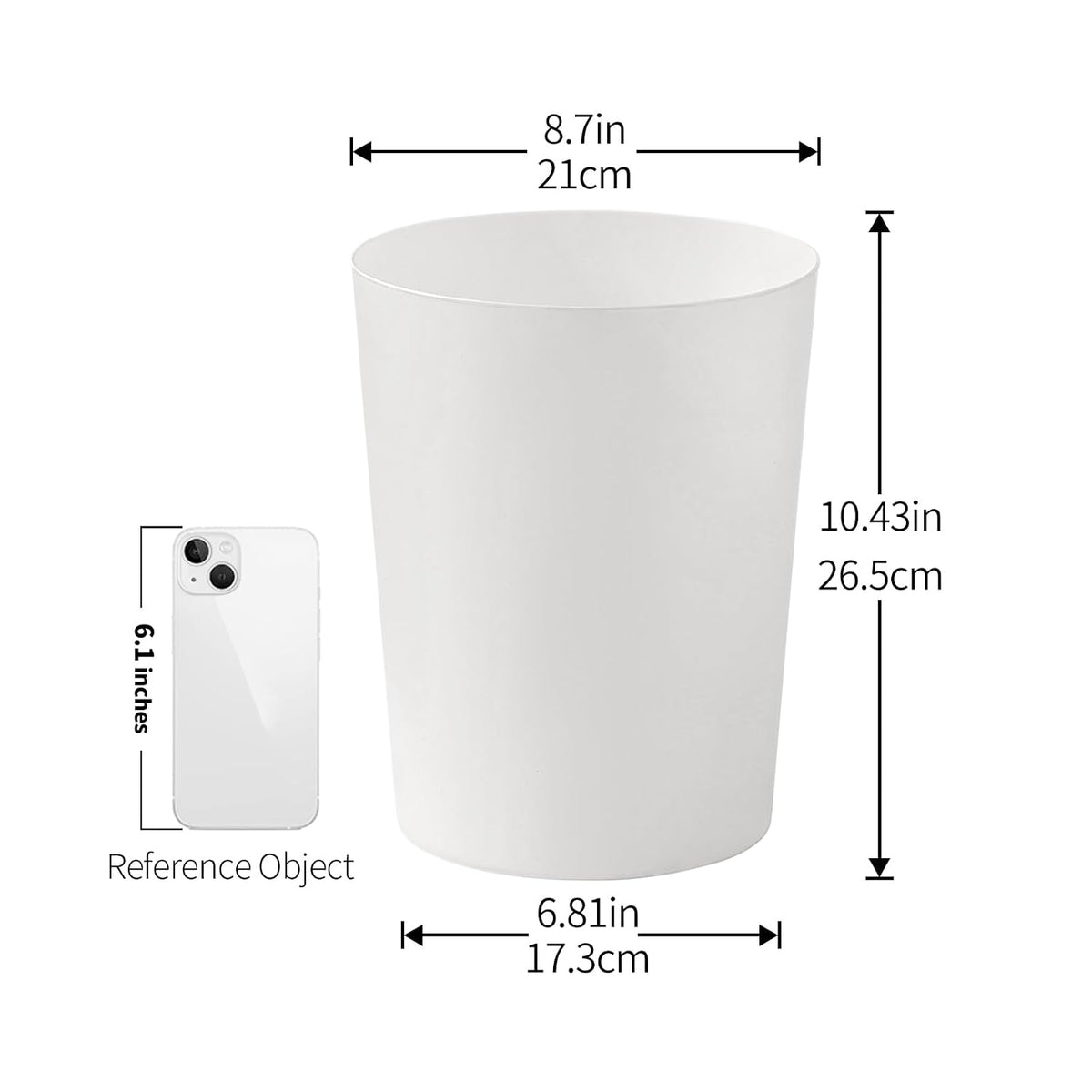 Cetomo 7,2L*6 Papeleira de Lixo de Plástico, Caixote do Lixo, Papeleiras Pequenas, Papeleira Para Dormitório, Cesto de Lixo Redondo Minimalista, Empiláveis, Fosco, PP, Branco, 7,2L-6 Unidades