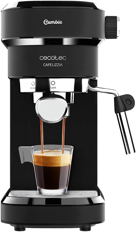 Cecotec máquina de café expresso Cafelizzia 790 Black para expresso e cappuccino. Sistema de aquecimento rápido, 20 bares, modo automático para 1 e 2 cafés, vaporizador orientável, depósito 1,2 litros