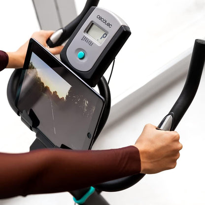 Cecotec Bicicleta estática Indoor DrumFit Indoor, volante de inércia de 6 a 13 kg, resistência manual, monitor LCD, pulsómetro, suporte para dispositivos, garrafa, porta-garrafas e calapés