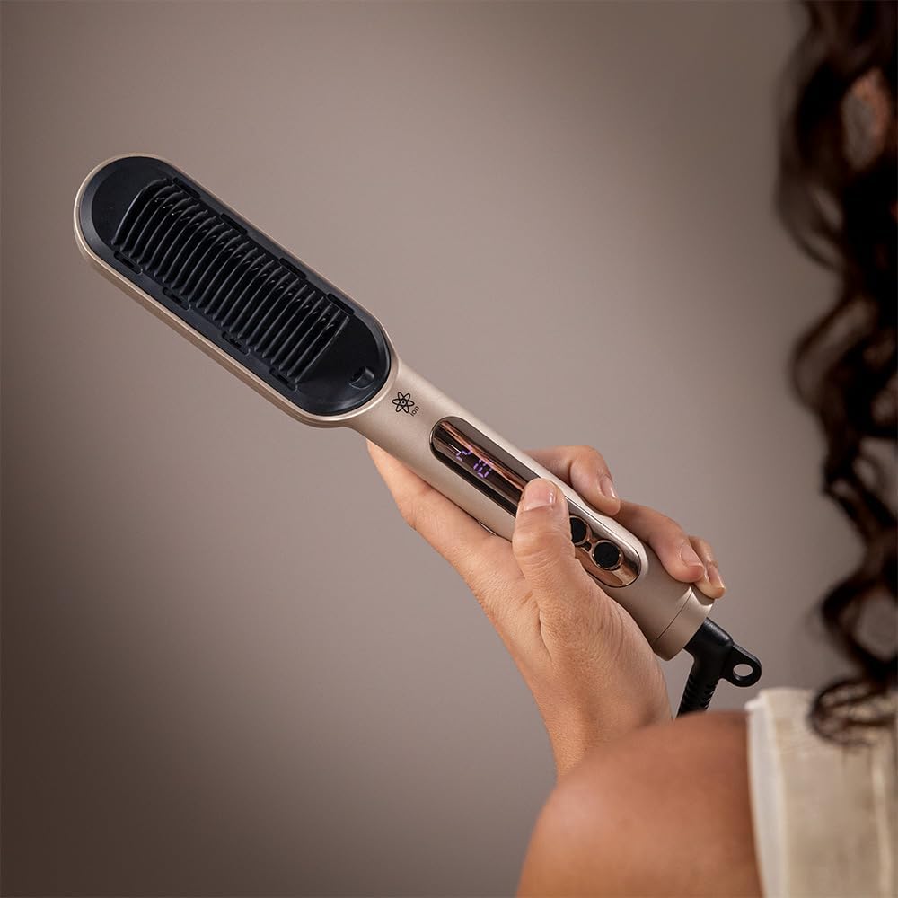 Cecotec Escova de alisamento com tecnologia InstantCare Lisse IonTech. 23 dentes, 9 ajustes de temperatura, revestimento cerâmico, aquecimento em 30 segundos, chips anti-queimaduras, luva e clipes