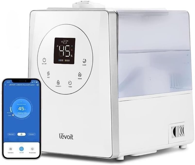 LEVOIT Humidificador Top-Fill 6L para Bebés, Névoa Fria e Quente com Aromaterapia por 36H e 40-70m², Modo de Sono Silencioso 25dB, Controle Inteligente Compatível com Alexa e APP, Temporizador, Branco