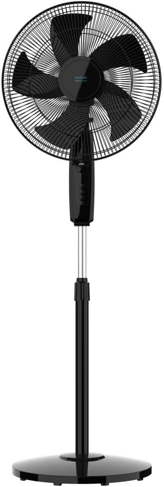 Cecotec Ventoinha de pé EnergySilence 515 MaxFlow Black. 45W, diâmetro de 16", 5 pás, temporizador 1h, 3 velocidades e oscilação automática, altura regulável até 135 cm