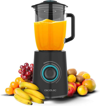 Cecotec Liquidificador de Copo Power Black Titanium 2300Max Mix Go. 2300W de Potência Máxima, 1,5L de Capacidade, 5 Velocidades, 6 Lâminas com Revestimento de Titânio Preto e Jarra Termorresistente