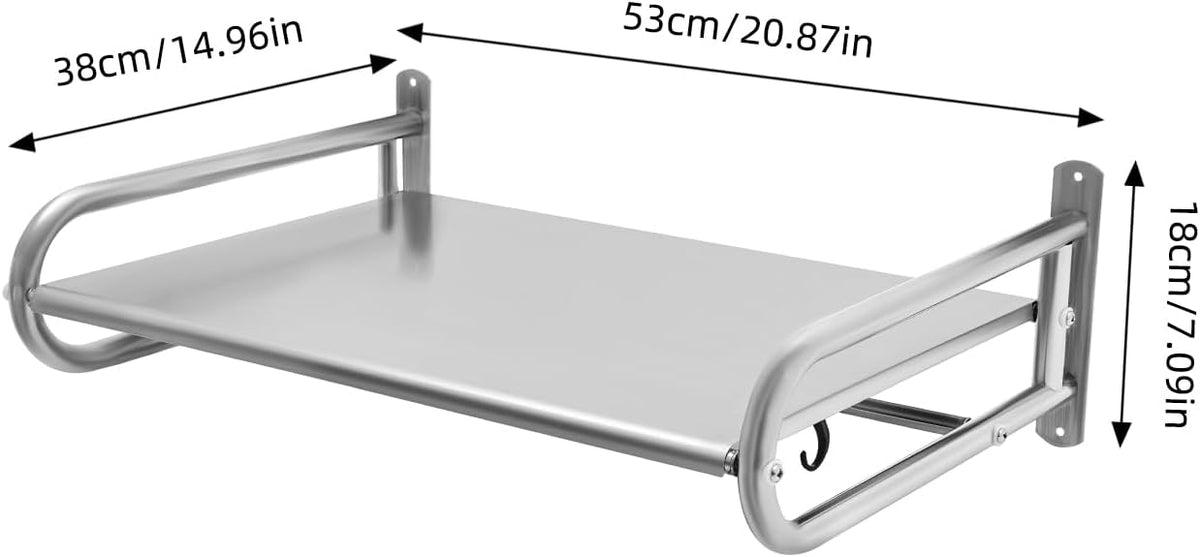 Prateleira de microondas de aço inoxidável montada na parede - rack de cozinha que economiza espaço com 6 Hoo - suporte de microondas para uso doméstico e em restaurantes