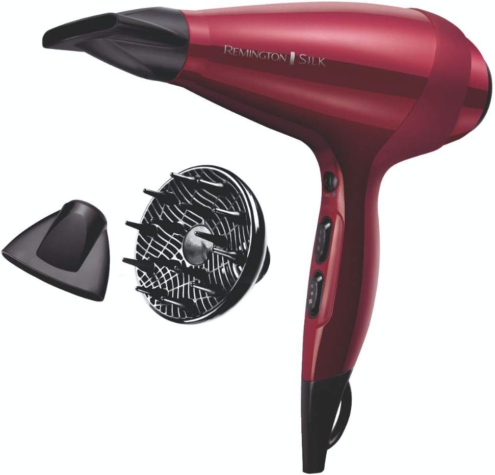 Remington Secador de Cabelo Profissional Silk, Grelha de Cerâmica Sedosa, Iónico, Cabelo Sem Frizz, 2400 W, Motor AC, Difusor e Concentrador, 6 Temperaturas, 2 Velocidades, AC9096 |