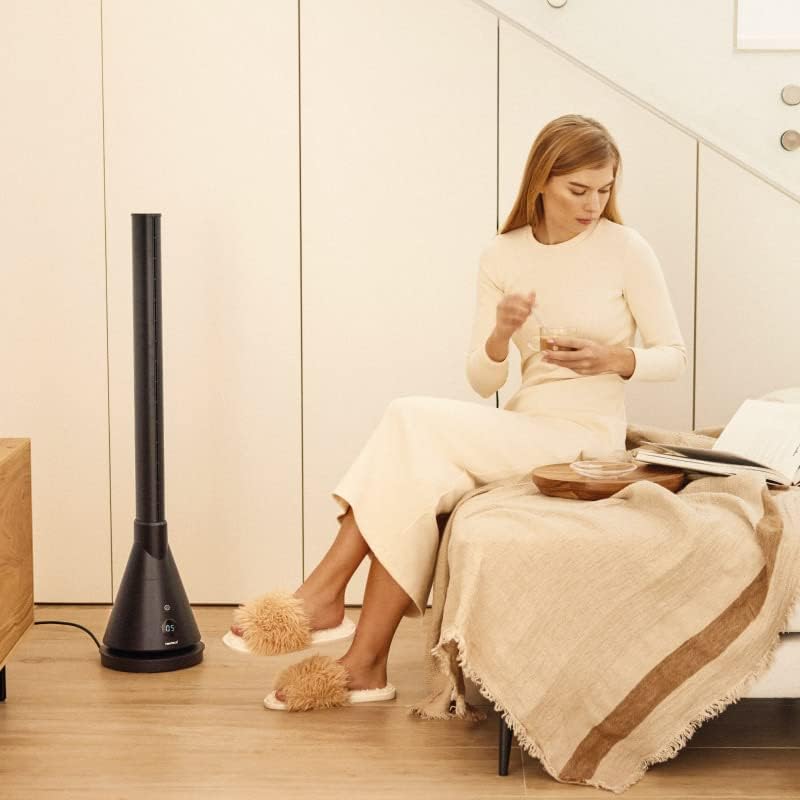 NEWTECK NEWLUX Ventilador de torre dupla 365 preto, com função de calor, Temp. Ajustável de 1 a 30 °C, termostato, 8 h, tátil, controlo remoto, oscilante, 4 níveis de calor e 9 frio, 1800 W