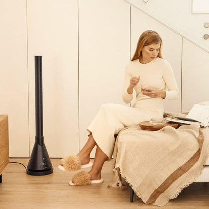 NEWTECK NEWLUX Ventilador de torre dupla 365 preto, com função de calor, Temp. Ajustável de 1 a 30 °C, termostato, 8 h, tátil, controlo remoto, oscilante, 4 níveis de calor e 9 frio, 1800 W