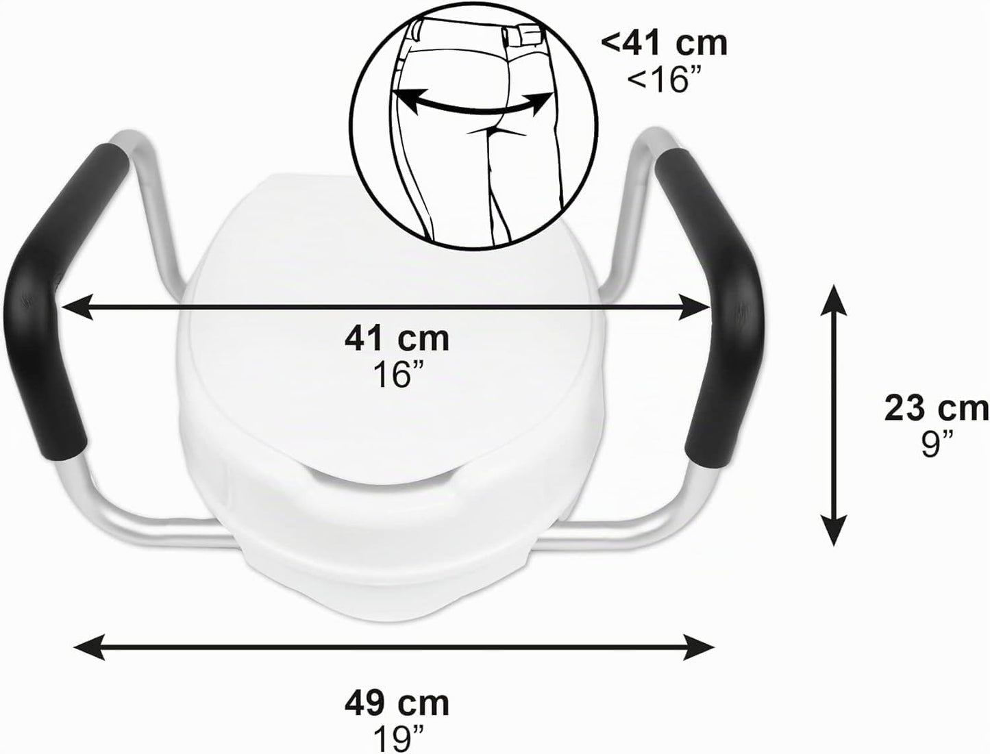 PEPE Mobility Elevador WC adulto com apoio de braços e tampa, 10 cm de altura,