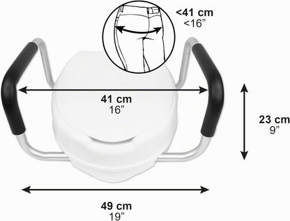 PEPE Mobility Elevador WC adulto com apoio de braços e tampa, 10 cm de altura,