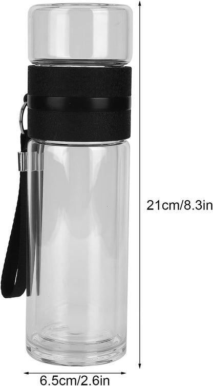 Garrafa infusora de chá 350 ml garrafa de chá de vidro de parede dupla canecas copo de chá com inversor de aço inoxidável para chá de folhas soltas e água de frutas 18,8 ml