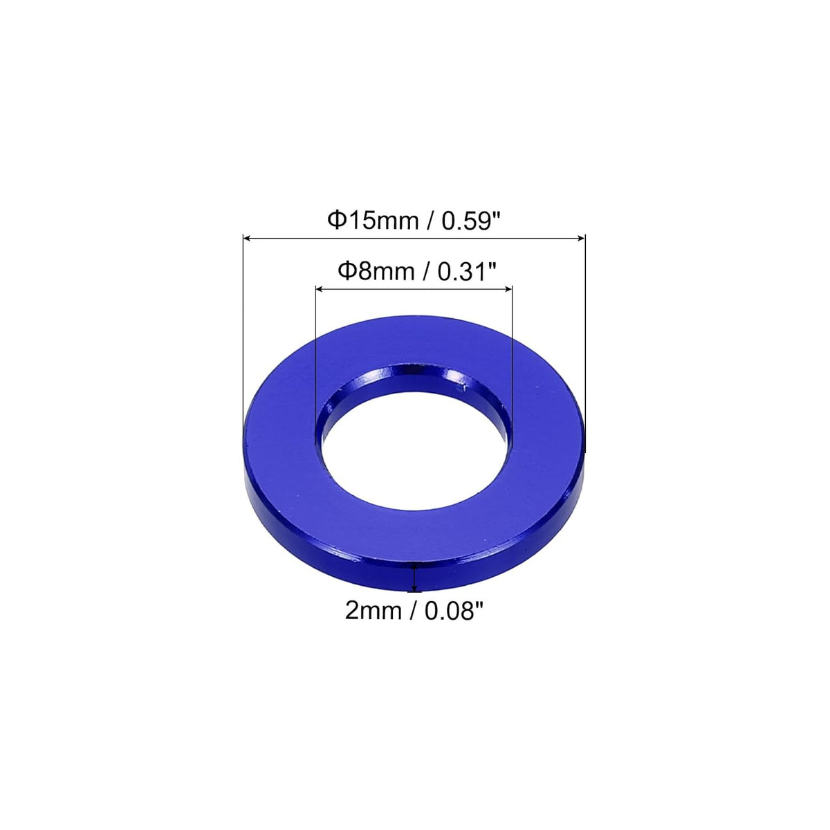 sourcing map 16 arruelas planas M8 de alumínio anodizado escareado, diâmetro do orifício de 8 mm, arruelas redondas para parafuso RC/FPV/PC/Drone/acessórios mecânicos, peças de modelo, (azul