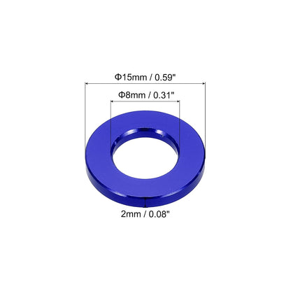 sourcing map 16 arruelas planas M8 de alumínio anodizado escareado, diâmetro do orifício de 8 mm, arruelas redondas para parafuso RC/FPV/PC/Drone/acessórios mecânicos, peças de modelo, (azul