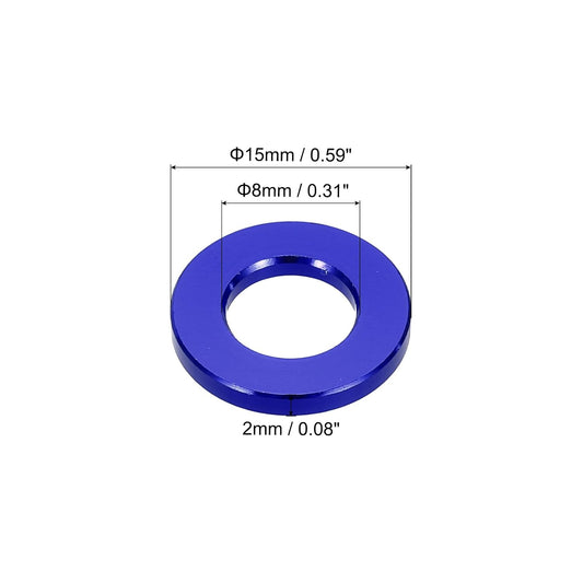 sourcing map 16 arruelas planas M8 de alumínio anodizado escareado, diâmetro do orifício de 8 mm, arruelas redondas para parafuso RC/FPV/PC/Drone/acessórios mecânicos, peças de modelo, (azul
