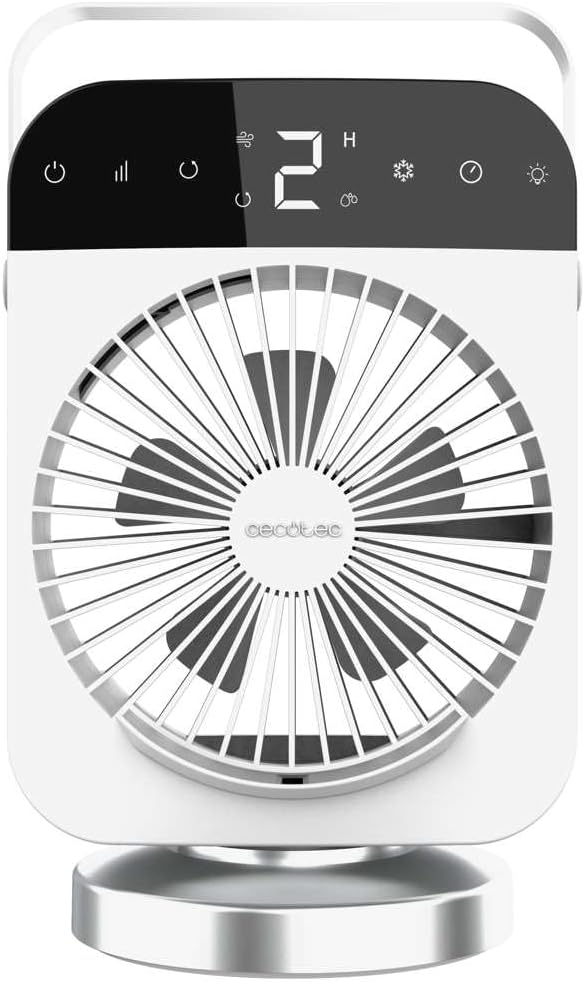Cecotec Climatizador de mesa EnergySilence 600 DeskChill Smart Rotate. 10 W, depósito de 300 ml, controlo tátil, oscilação, 4 velocidades, luz LED com 7 cores e temporizador 8 h