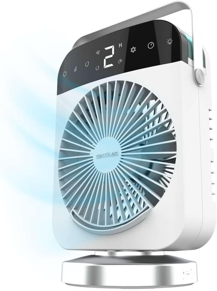 Cecotec Climatizador de mesa EnergySilence 600 DeskChill Smart Rotate. 10 W, depósito de 300 ml, controlo tátil, oscilação, 4 velocidades, luz LED com 7 cores e temporizador 8 h