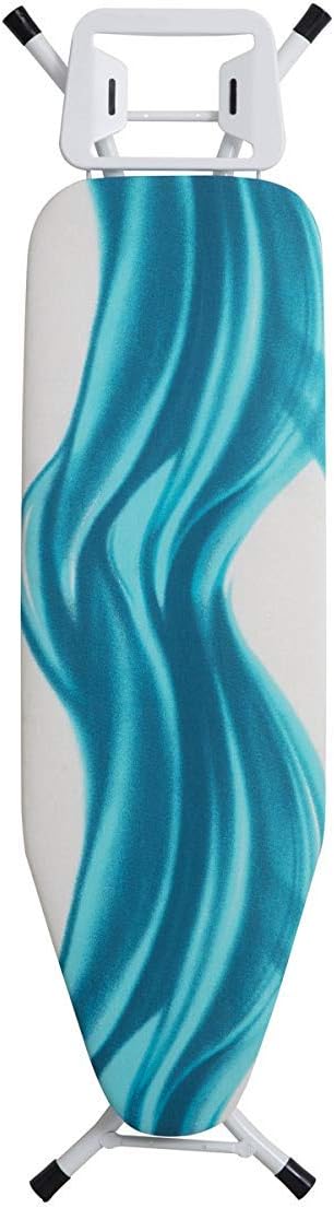 Mabel Home Altura ajustável, luxo, 4 pernas, tábua de passar, cobertura extra, estampado azul/branco