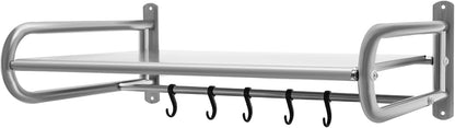 Prateleira de microondas de aço inoxidável montada na parede - rack de cozinha que economiza espaço com 6 Hoo - suporte de microondas para uso doméstico e em restaurantes