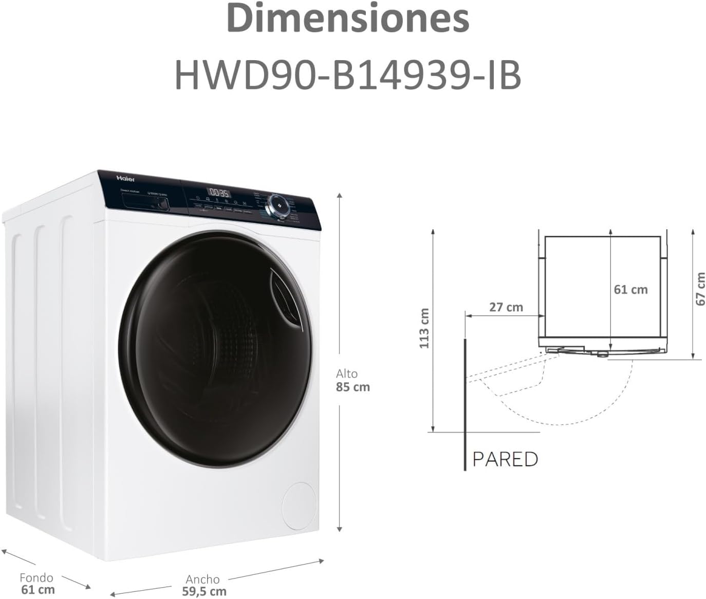 Haier I-Pro Series 3 HWD90-B14939-IB - Máquina de Lavar e Secar, Capacidade 9 kg + 6 kg,