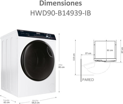 Haier I-Pro Series 3 HWD90-B14939-IB - Máquina de Lavar e Secar, Capacidade 9 kg + 6 kg,