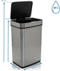 hjh OFFICE 830045 Caixote do lixo com sensor CLEAN IV 60 L, Aço Inoxidável, Papeleira automática, indicador LED, retangular, Prata
