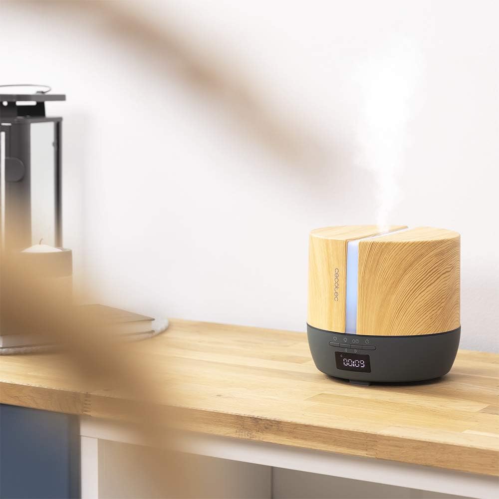 Cecotec Difusor de aromas PureAroma 550 Connected Grey Woody. Capacidade 500 ml, ecrã LED, alto-falante, controlo por bluetooth, aplicativo, temporizador 12h, 3 modos de funcionamento, cobertura 30 m2